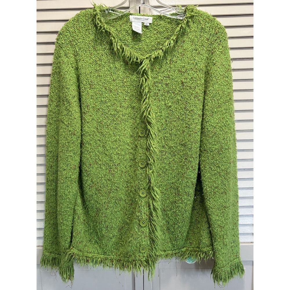 Coldwater Creek Knit Button Up Cardigan Long Sleeve Size XL Pockets Fringe Soft